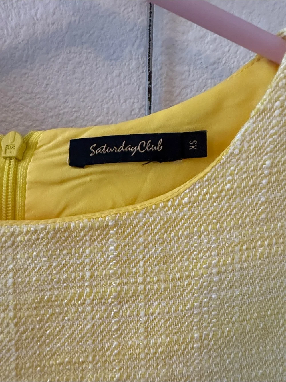 Yellow Tweed Short Sleeve vintage mini dress Size XS with Cutout Trim